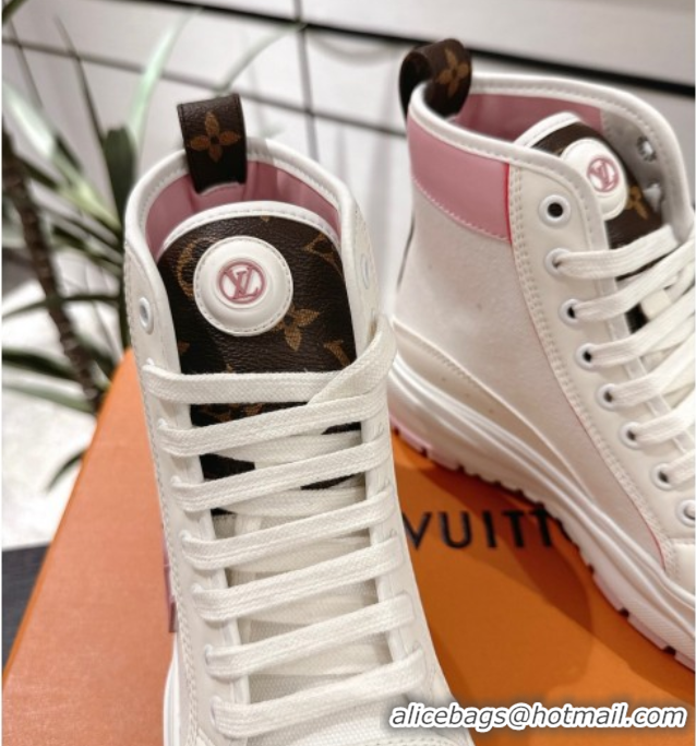 Low Price Louis Vuitton Canvas and Leather High Top Sneakers White/Pink 2025 LV082902 0829040