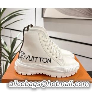 Most Popular Louis Vuitton Canvas and Leather High Top Sneakers White2 LV082902 0829041