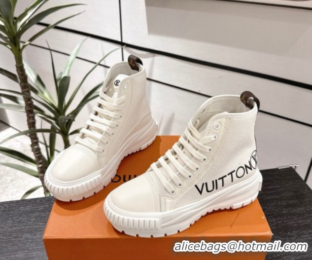 Most Popular Louis Vuitton Canvas and Leather High Top Sneakers White2 LV082902 0829041