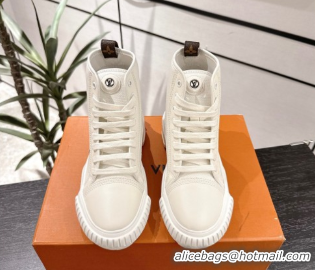 Most Popular Louis Vuitton Canvas and Leather High Top Sneakers White2 LV082902 0829041