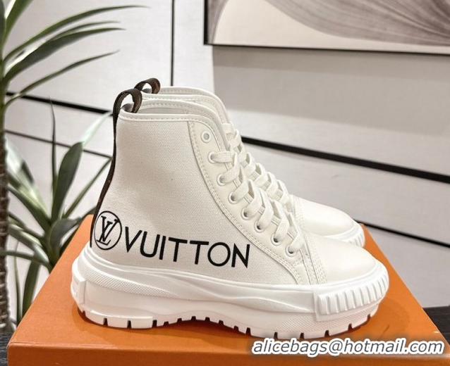 Most Popular Louis Vuitton Canvas and Leather High Top Sneakers White2 LV082902 0829041