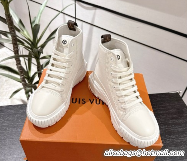 Most Popular Louis Vuitton Canvas and Leather High Top Sneakers White2 LV082902 0829041