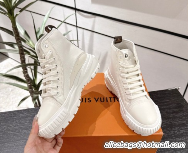 Most Popular Louis Vuitton Canvas and Leather High Top Sneakers White2 LV082902 0829041