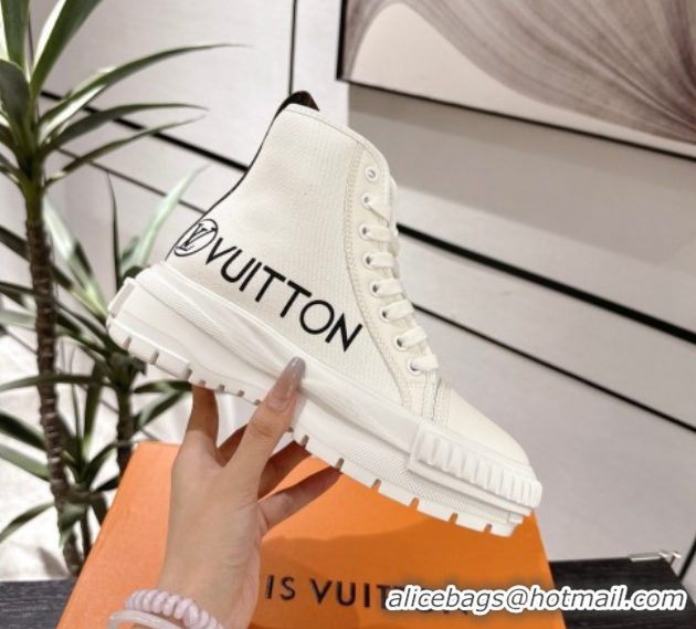 Most Popular Louis Vuitton Canvas and Leather High Top Sneakers White2 LV082902 0829041