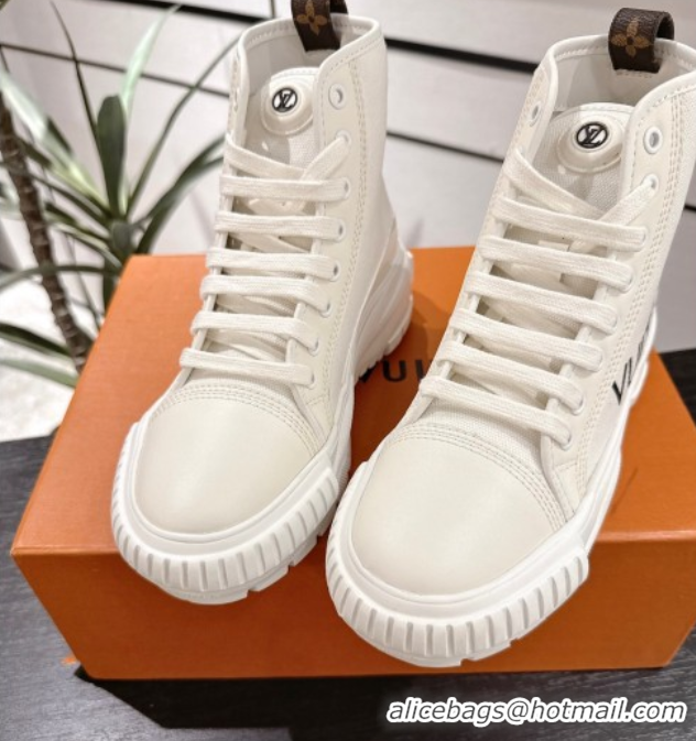 Most Popular Louis Vuitton Canvas and Leather High Top Sneakers White2 LV082902 0829041