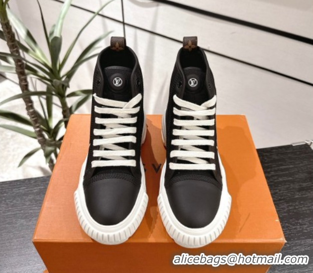 Discount Louis Vuitton Canvas and Leather High Top Sneakers Black2 2025 LV082902 0829042