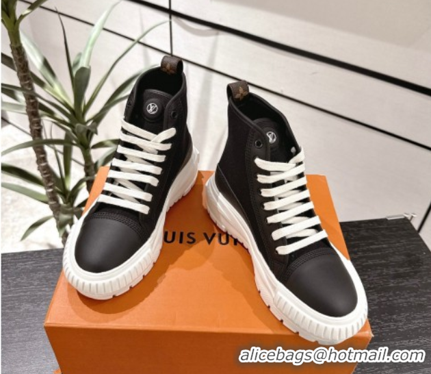Discount Louis Vuitton Canvas and Leather High Top Sneakers Black2 2025 LV082902 0829042