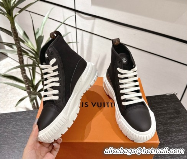 Discount Louis Vuitton Canvas and Leather High Top Sneakers Black2 2025 LV082902 0829042