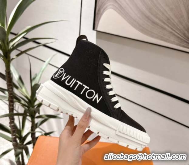 Discount Louis Vuitton Canvas and Leather High Top Sneakers Black2 2025 LV082902 0829042
