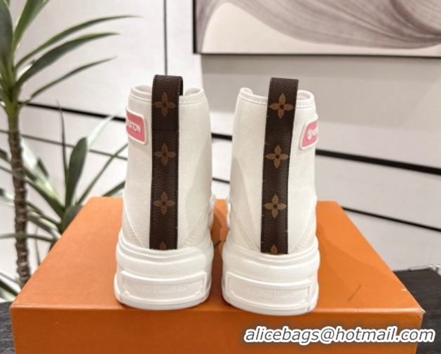 Stylish Louis Vuitton Canvas and Leather High Top Sneakers White/Light Pink 2025 LV082903 0829043