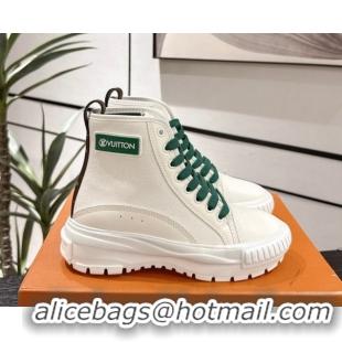 Fashion Louis Vuitton Canvas and Leather High Top Sneakers White/Green 2025 LV082903 0829044
