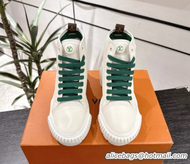 Fashion Louis Vuitton Canvas and Leather High Top Sneakers White/Green 2025 LV082903 0829044