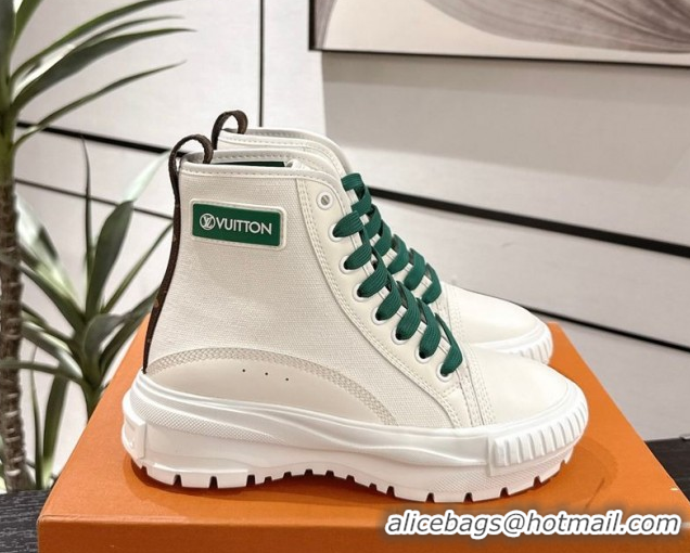 Fashion Louis Vuitton Canvas and Leather High Top Sneakers White/Green 2025 LV082903 0829044