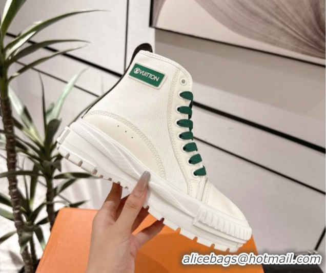Fashion Louis Vuitton Canvas and Leather High Top Sneakers White/Green 2025 LV082903 0829044