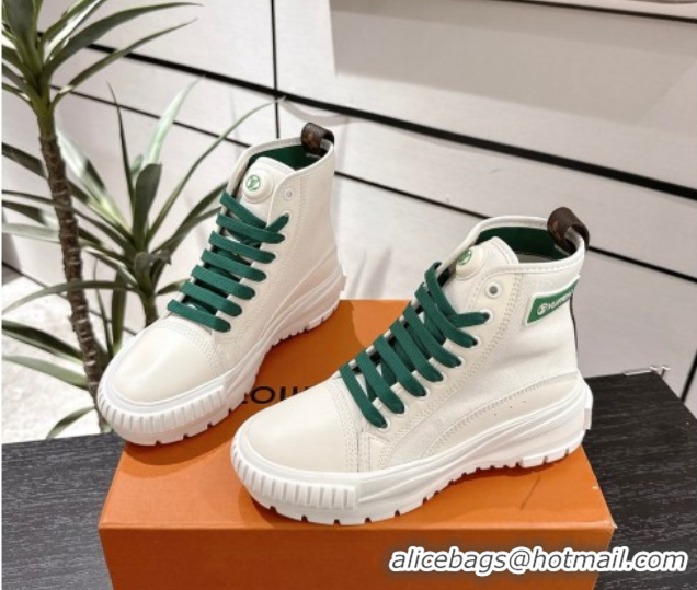 Fashion Louis Vuitton Canvas and Leather High Top Sneakers White/Green 2025 LV082903 0829044