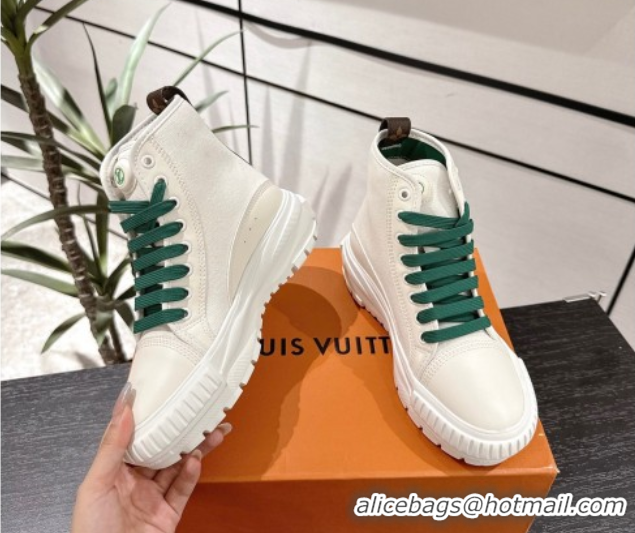 Fashion Louis Vuitton Canvas and Leather High Top Sneakers White/Green 2025 LV082903 0829044