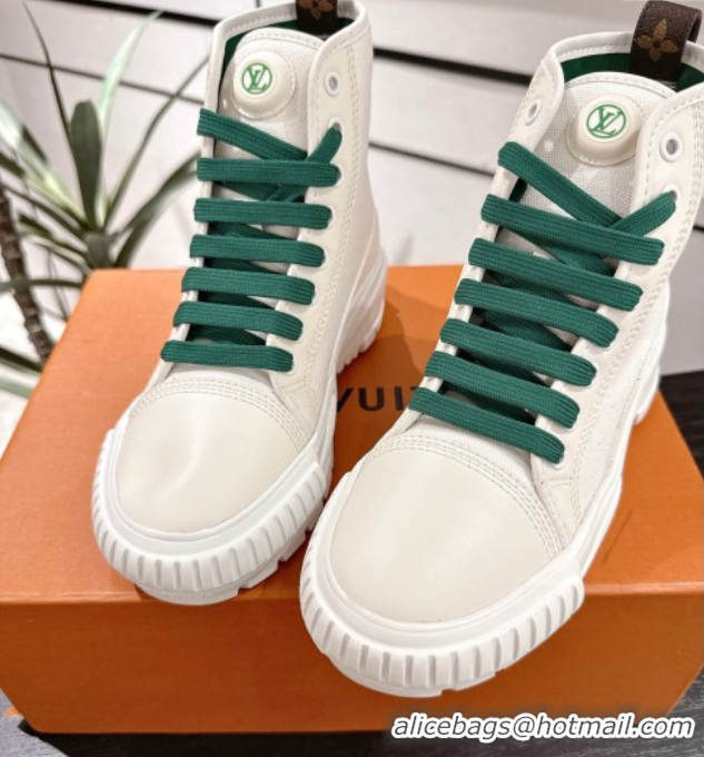 Fashion Louis Vuitton Canvas and Leather High Top Sneakers White/Green 2025 LV082903 0829044