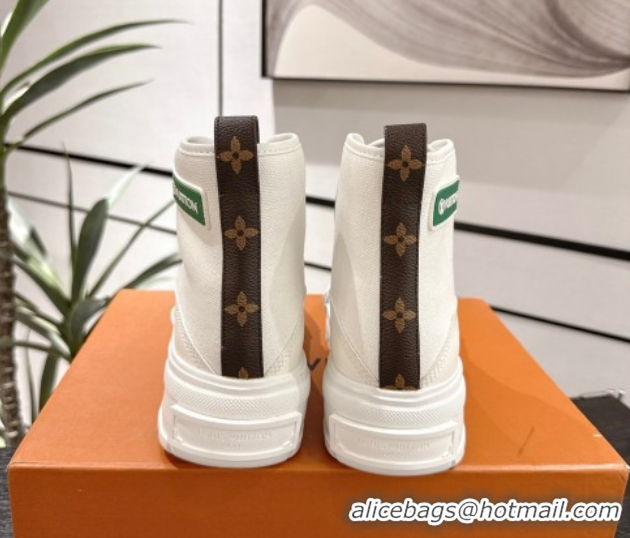 Fashion Louis Vuitton Canvas and Leather High Top Sneakers White/Green 2025 LV082903 0829044