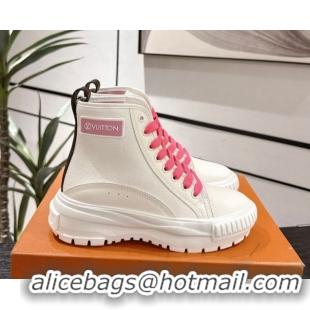 Louis Vuitton Canvas and Leather High Top Sneakers White/Dark Pink 2025 LV082903 0829045