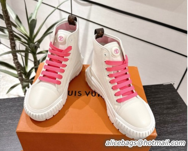 Louis Vuitton Canvas and Leather High Top Sneakers White/Dark Pink 2025 LV082903 0829045