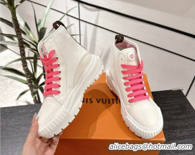 Louis Vuitton Canvas and Leather High Top Sneakers White/Dark Pink 2025 LV082903 0829045