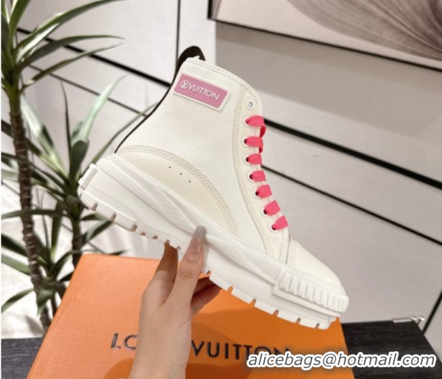 Louis Vuitton Canvas and Leather High Top Sneakers White/Dark Pink 2025 LV082903 0829045