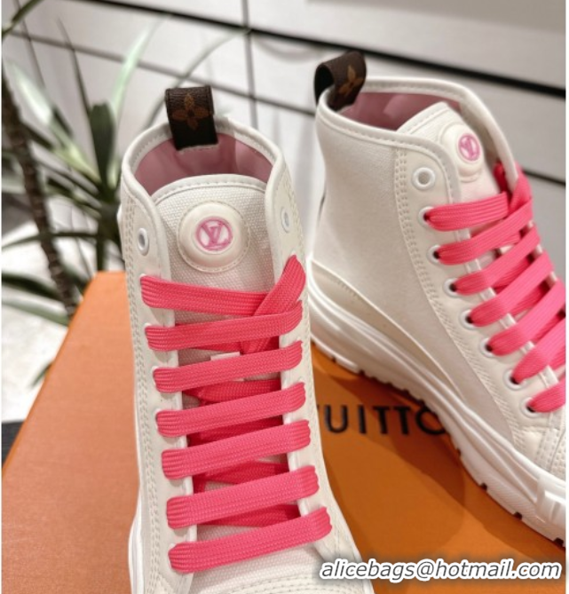 Louis Vuitton Canvas and Leather High Top Sneakers White/Dark Pink 2025 LV082903 0829045