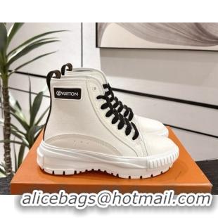 Low Cost Louis Vuitton Canvas and Leather High Top Sneakers White/Black 2025 LV082903 0829046