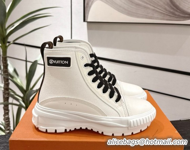 Low Cost Louis Vuitton Canvas and Leather High Top Sneakers White/Black 2025 LV082903 0829046