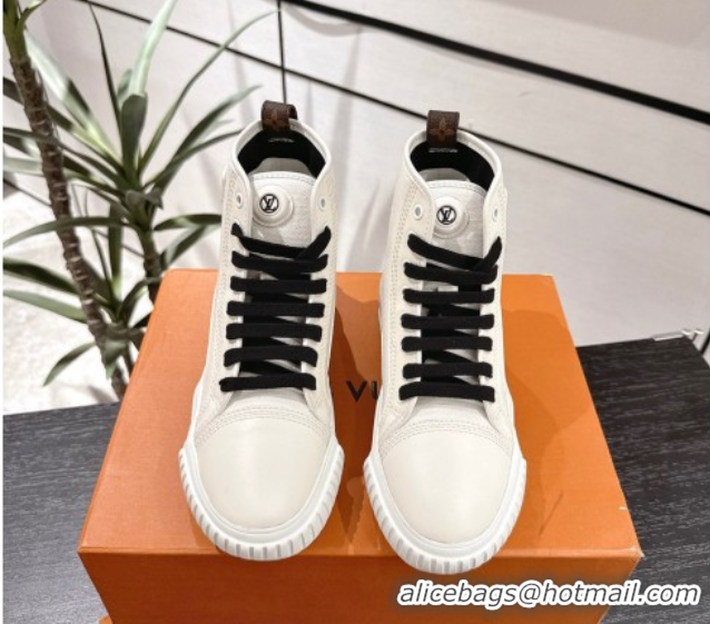 Low Cost Louis Vuitton Canvas and Leather High Top Sneakers White/Black 2025 LV082903 0829046