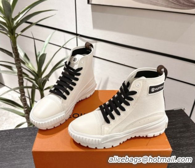 Low Cost Louis Vuitton Canvas and Leather High Top Sneakers White/Black 2025 LV082903 0829046