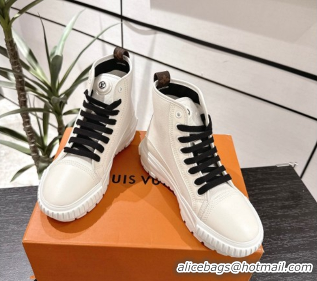 Low Cost Louis Vuitton Canvas and Leather High Top Sneakers White/Black 2025 LV082903 0829046