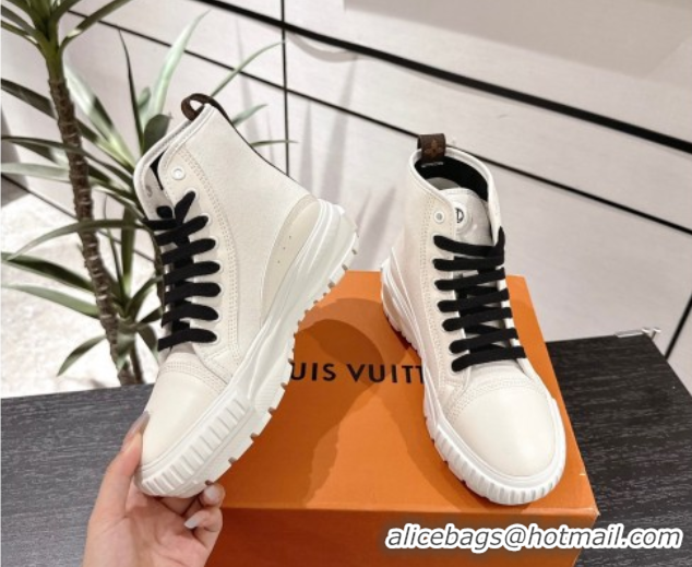 Low Cost Louis Vuitton Canvas and Leather High Top Sneakers White/Black 2025 LV082903 0829046
