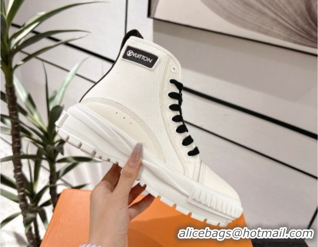 Low Cost Louis Vuitton Canvas and Leather High Top Sneakers White/Black 2025 LV082903 0829046