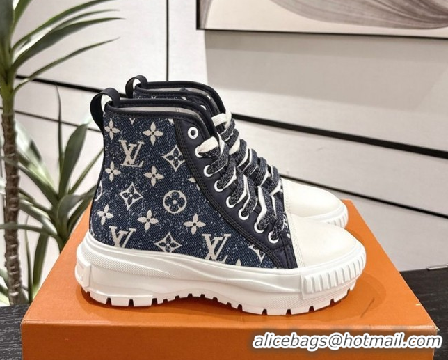Low Price Louis Vuitton Monogram Jacquemus High Top Sneakers Dark Blue 2025 LV082903 0829047