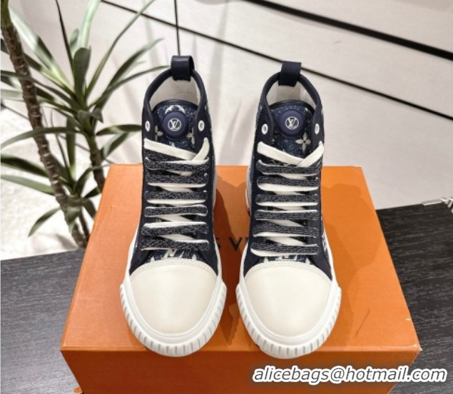 Low Price Louis Vuitton Monogram Jacquemus High Top Sneakers Dark Blue 2025 LV082903 0829047