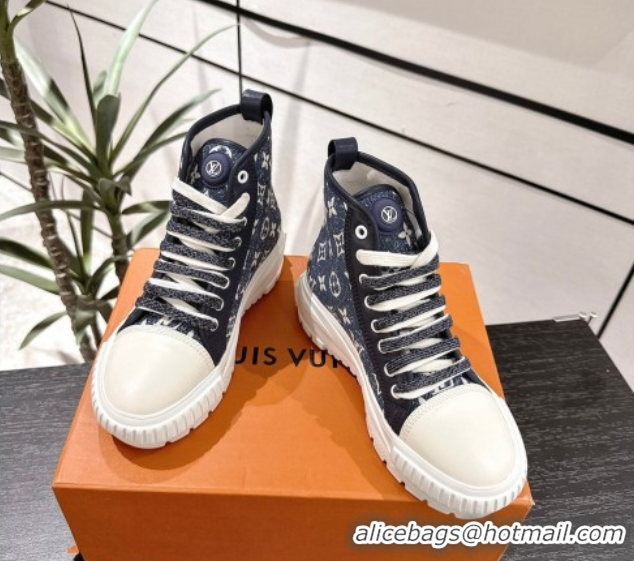 Low Price Louis Vuitton Monogram Jacquemus High Top Sneakers Dark Blue 2025 LV082903 0829047
