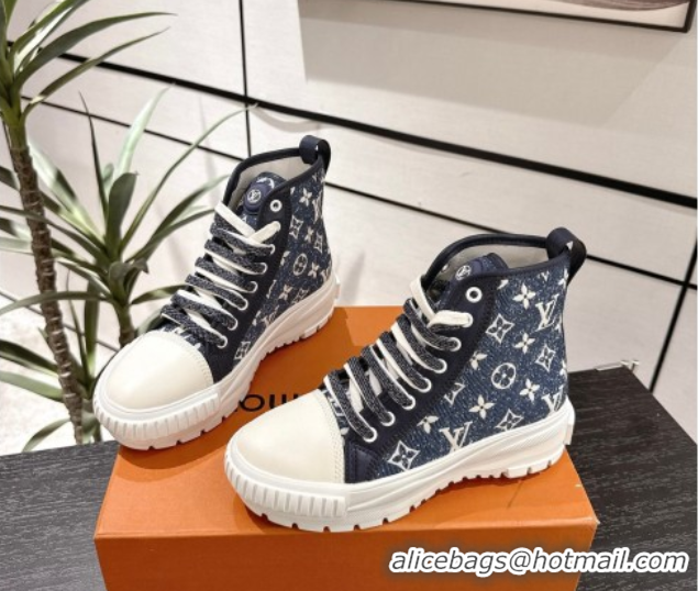 Low Price Louis Vuitton Monogram Jacquemus High Top Sneakers Dark Blue 2025 LV082903 0829047