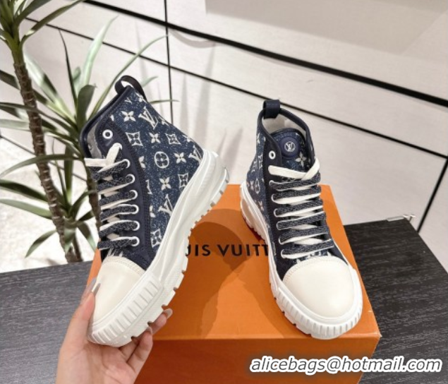 Low Price Louis Vuitton Monogram Jacquemus High Top Sneakers Dark Blue 2025 LV082903 0829047