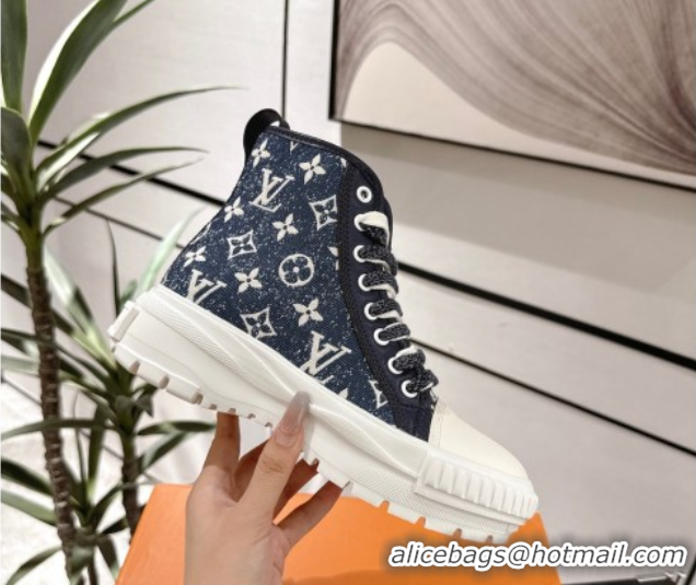 Low Price Louis Vuitton Monogram Jacquemus High Top Sneakers Dark Blue 2025 LV082903 0829047