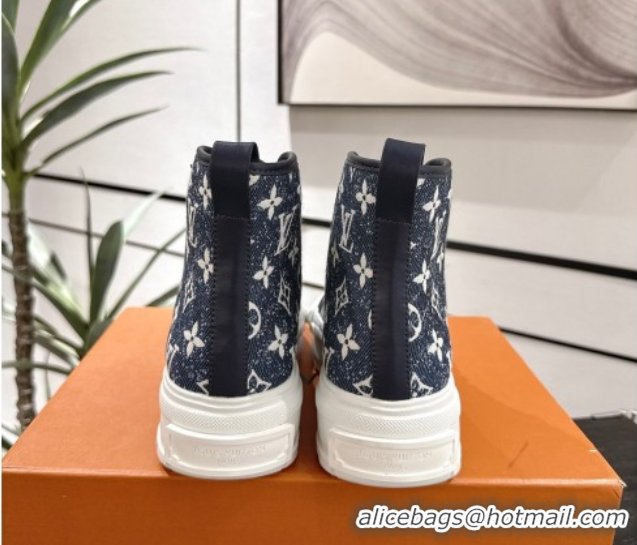 Low Price Louis Vuitton Monogram Jacquemus High Top Sneakers Dark Blue 2025 LV082903 0829047