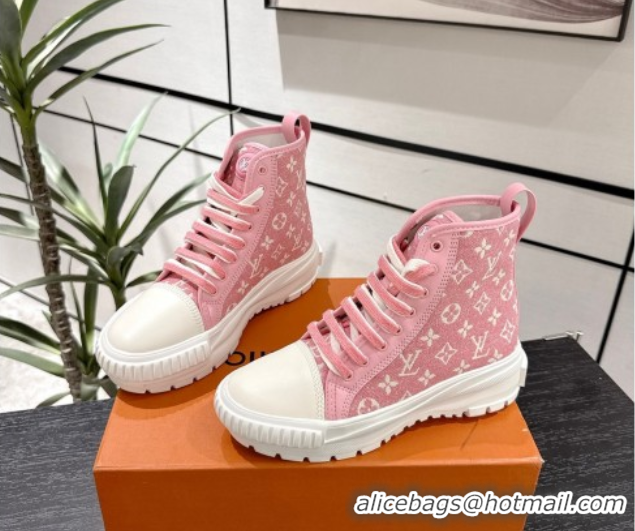Luxury Louis Vuitton Monogram Jacquemus High Top Sneakers White/Pink 2025 LV082903 0829049