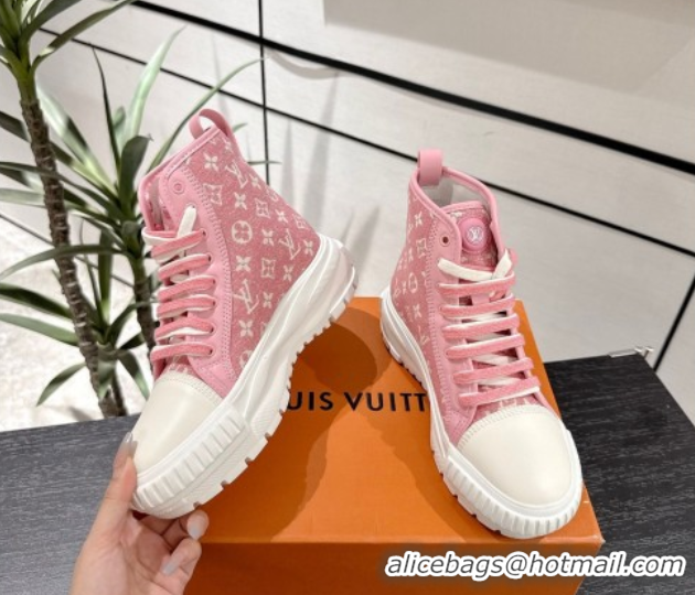 Luxury Louis Vuitton Monogram Jacquemus High Top Sneakers White/Pink 2025 LV082903 0829049
