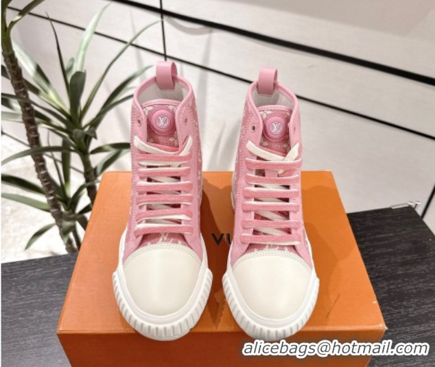 Luxury Louis Vuitton Monogram Jacquemus High Top Sneakers White/Pink 2025 LV082903 0829049