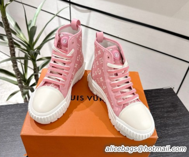 Luxury Louis Vuitton Monogram Jacquemus High Top Sneakers White/Pink 2025 LV082903 0829049
