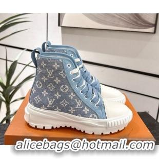 Shop Cheap Louis Vuitton Monogram Jacquemus High Top Sneakers Light Blue 2025 LV082903 0829051
