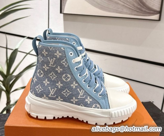 Shop Cheap Louis Vuitton Monogram Jacquemus High Top Sneakers Light Blue 2025 LV082903 0829051