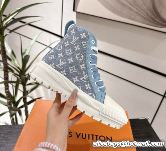 Shop Cheap Louis Vuitton Monogram Jacquemus High Top Sneakers Light Blue 2025 LV082903 0829051