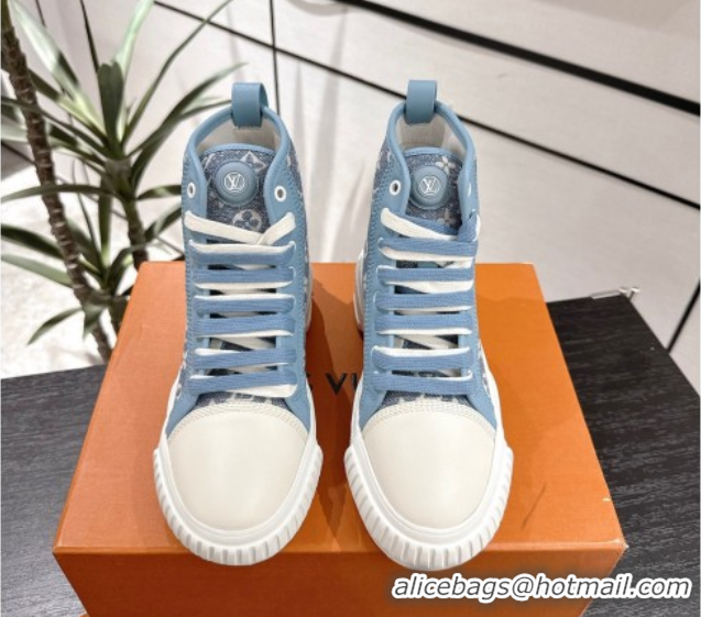 Shop Cheap Louis Vuitton Monogram Jacquemus High Top Sneakers Light Blue 2025 LV082903 0829051