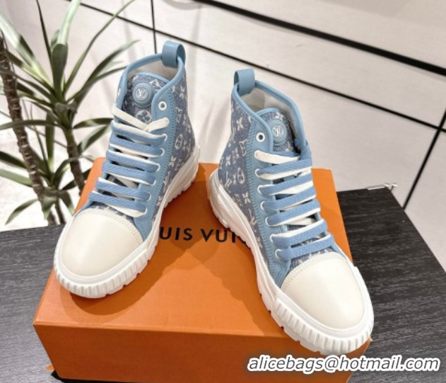 Shop Cheap Louis Vuitton Monogram Jacquemus High Top Sneakers Light Blue 2025 LV082903 0829051